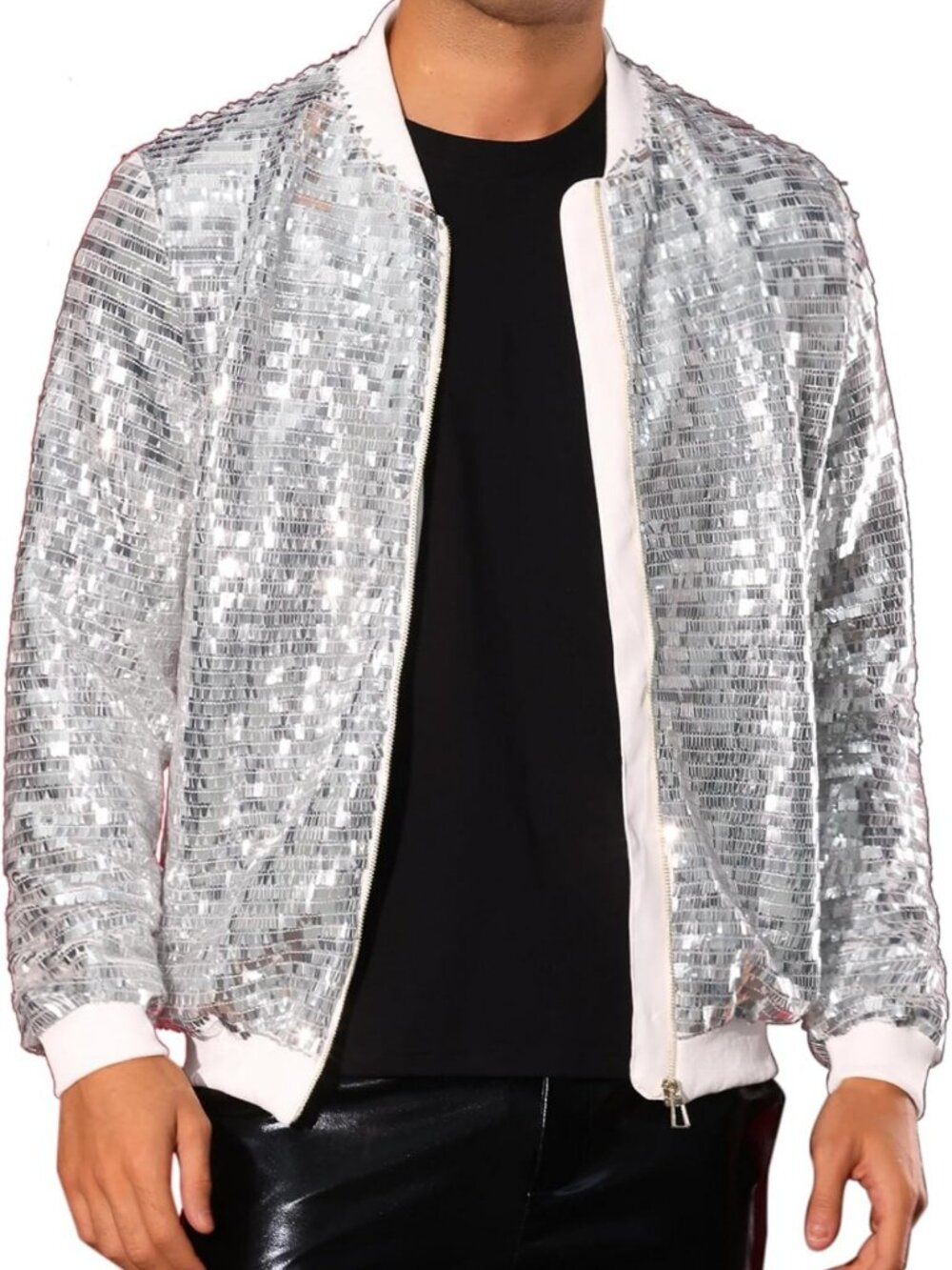 Sparkly Sequin Varsity Jacket for Men | Festival Disco Baseball Bomber Coat
